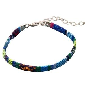 Boho Geometric Woven Cloth Bracelet, Blue.
